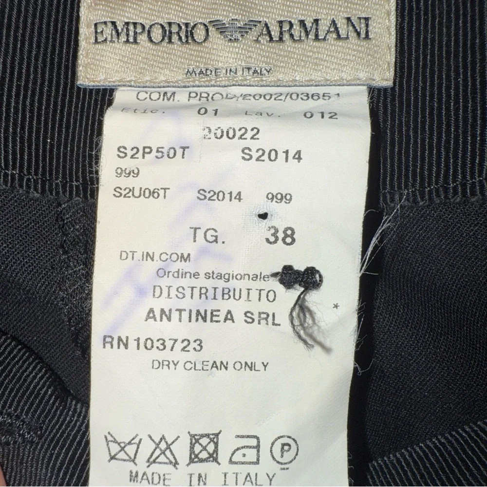 Emporio Armani‎ Black 100% Virgin Wool Made in Italy Slacks Pants Trousers 38